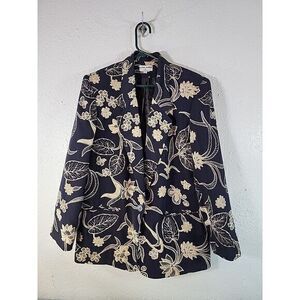 Alfred Dunner Navy 1 Button Lined Floral Blazer  Women Size‎ 12~ New